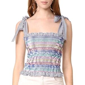 Petersyn Diedra Rainbow Striped Tie Shoulder Smocked Top‎